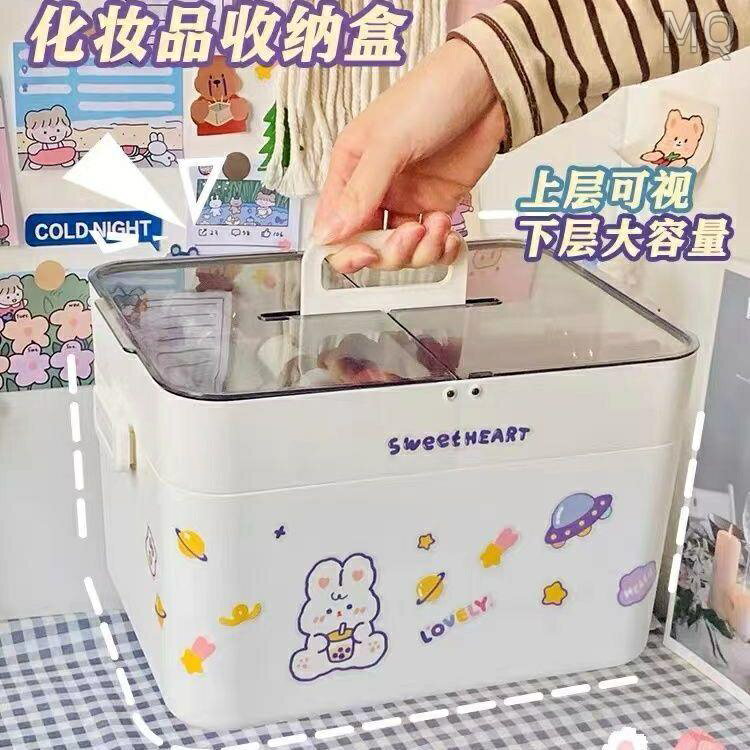 全新 化妝品收納盒 防塵化妝品收納盒 化妝收納 化妝盒化妝品收納 化妝品收納盒雙層桌面梳妝檯防塵有蓋美術生指甲美甲工具箱