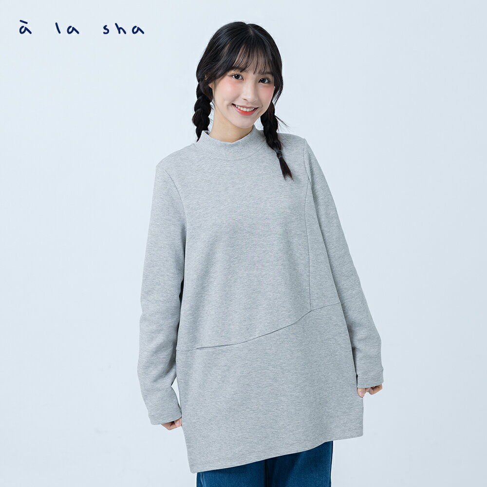 a la sha 小高領針織口袋長版T