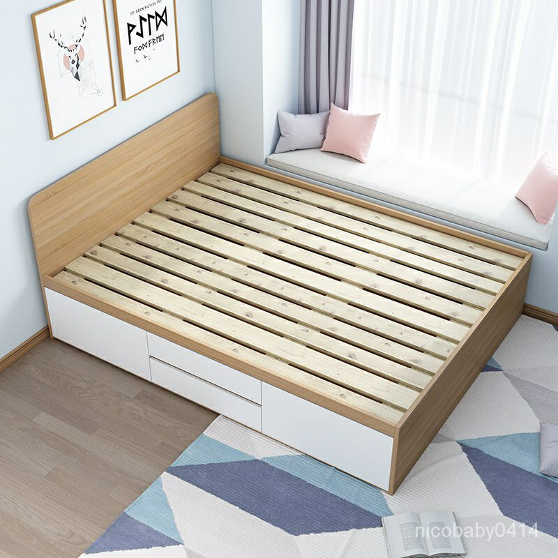 【實木氣壓儲物床】定製實木單人儲物床小戶型收納高箱無床頭床榻榻米氣動抽屜床簡約 VPSH