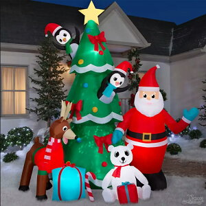 充氣-聖誕老公公、企鵝和聖誕樹景+萬花筒，充氣擺飾好收納 聖誕充氣 聖誕老人擺飾 佈置 充氣，節慶王【X252469】
