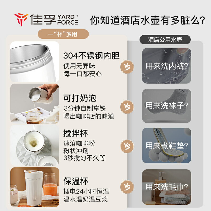 佳孚電熱燒水杯壺便攜旅行小型加熱辦公室咖啡杯熱水保溫打奶泡機