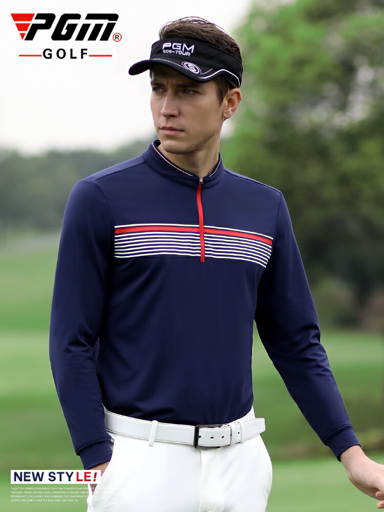 PGM高爾夫服裝男士秋季男裝長袖t恤中領拉鏈POLO衫保暖衣服上衣