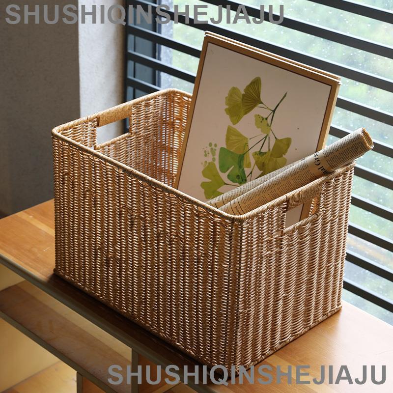 居家收納 仿藤編收納 可開發票 北歐風收納箱帶蓋 塑膠仿藤編櫥櫃衣物整理儲物箱 雜物收納筐大號