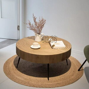 日式創意侘寂原木質圓形茶幾矮桌家用小戶型客廳北歐極簡復古
