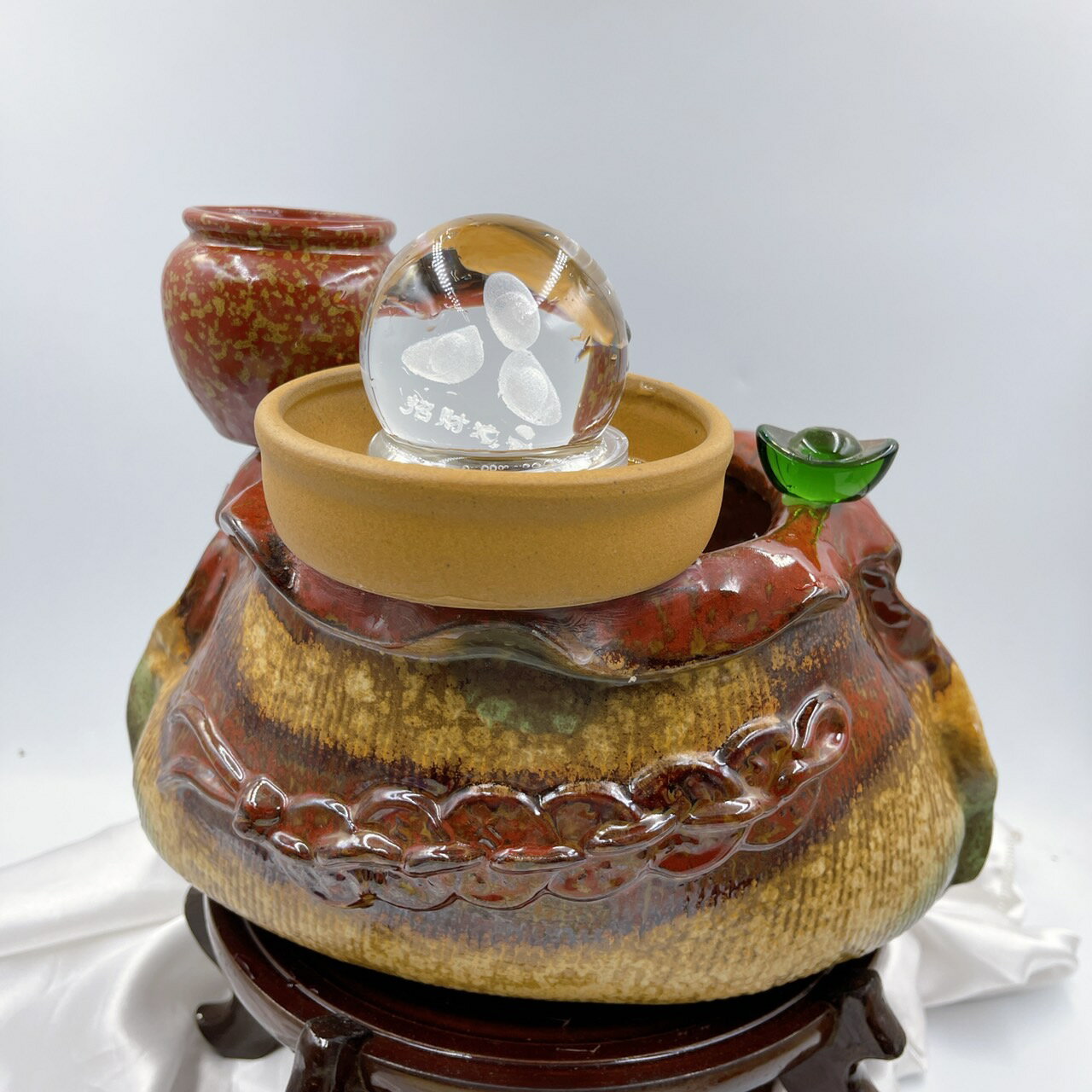 Sweet Heart 田芯開運精選 💯台灣現貨 MIT鶯歌 陶瓷 招財進寶 時來運轉 流水盆 含底座 (錢袋) 2