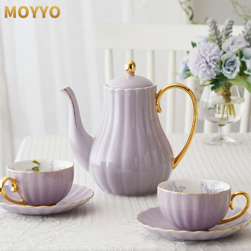 夢幻馬卡龍色咖啡具下午茶壺杯碟套裝莫蘭迪粉紅藍黃紫彩色預售款