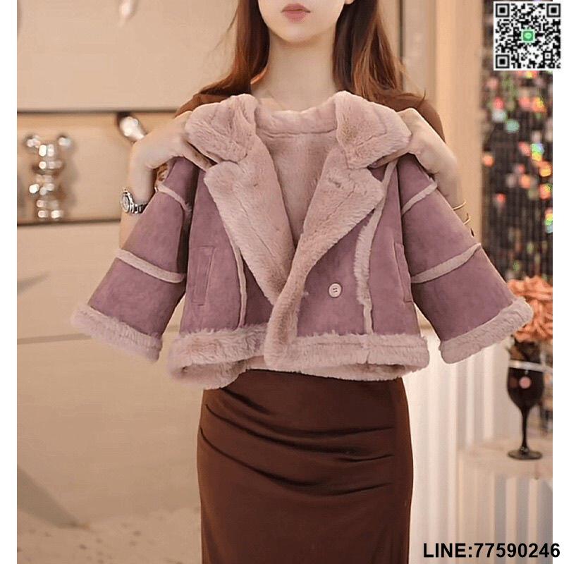 【歡樂購】女童冬款套裝2024新款爆款兒童皮毛一體外套加絨加厚牛仔藍兩件套