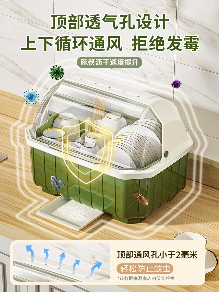 碗碟收納架廚房放碗筷收納盒帶蓋家用多功能瀝水置物架餐具碗柜箱
