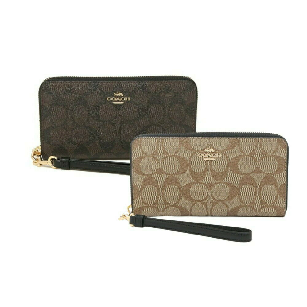 精選★COACH 經典老花拉鏈長夾 LOGO不敗款 附帶手繩 手腕帶 4452(全新現貨限量出清80%OFF)~【購物節優惠★菲尼斯 國際精品↘3折起】