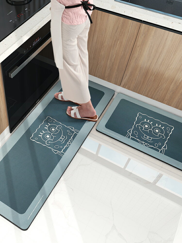 海綿寶寶硅藻泥廚房地墊吸水防滑防油可擦洗耐臟墊子腳墊長條地毯