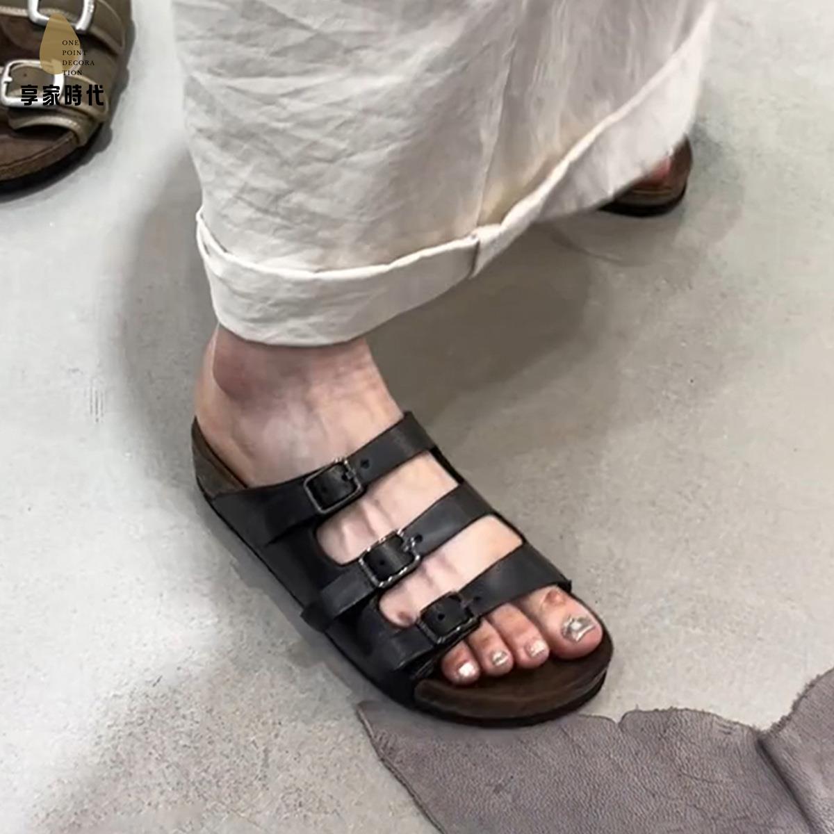 免運 羊皮厚底懶人 真皮 一字拖鞋女款夏外穿百搭 一腳蹬 外穿涼拖鞋勃肯鞋xj7301