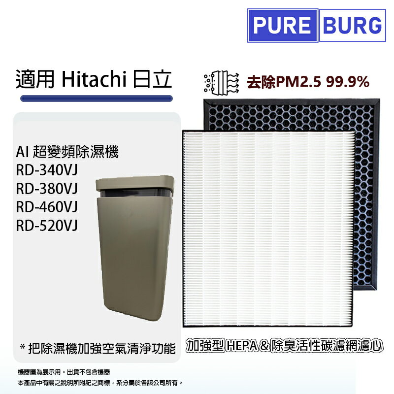 適用Hitachi日立RD-340VJ RD-380VJ RD-460VJ RD-520VJ AI超變頻除濕機HEPA+除臭活性碳濾網芯