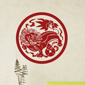 中國古典獅子墻貼紙 客廳書房沙發電視背景裝飾墻貼畫 中式墻貼1入