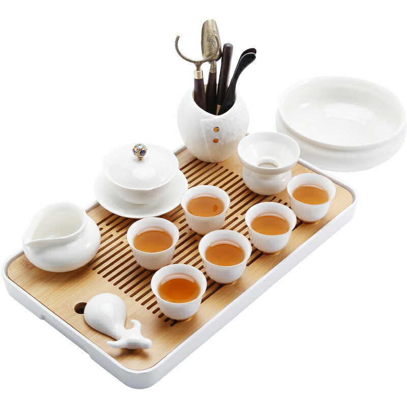 遠舍德化白瓷功夫茶具套裝家用簡約羊脂玉瓷小茶杯陶瓷蓋碗泡茶壺
