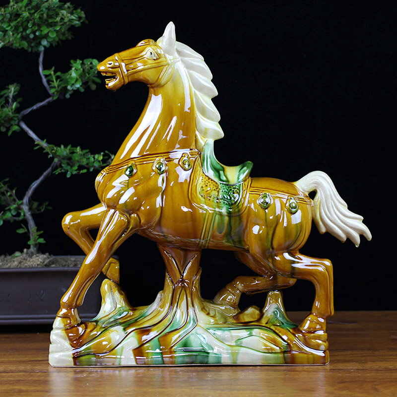 唐三彩馬陶瓷馬擺件風水家居裝飾品紅色瓷馬客廳辦公室擺設財馬