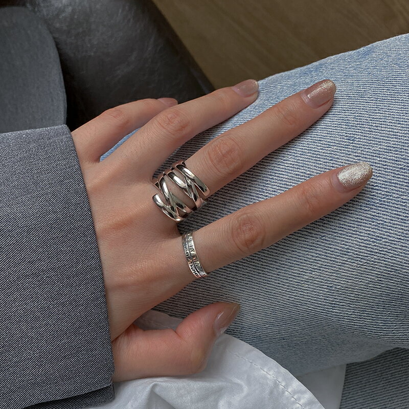 925純銀時間戒指女小眾設計時尚羅馬數字開口食指戒個性螺旋指環 2