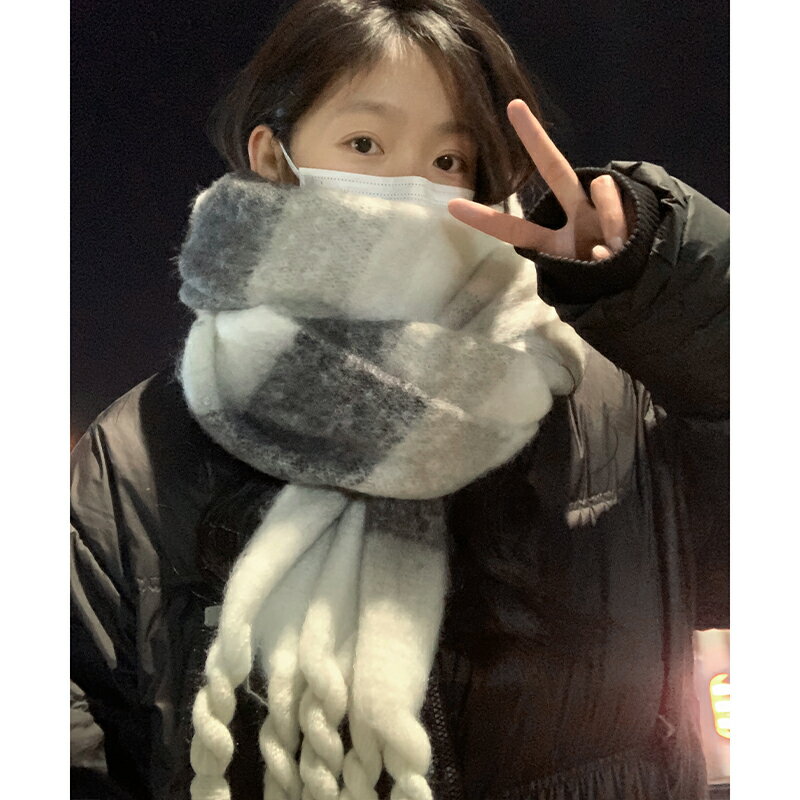 美拉德風圍巾女新款秋冬季仿羊絨高階感百搭流蘇加厚保暖圍脖