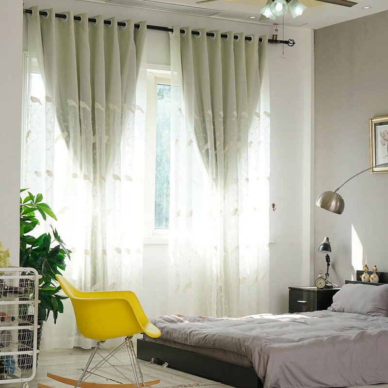 【立體可愛花紋】雙層遮光窗簾 網紗窗簾 棉麻底紗 小清新風格 隔熱性佳 -藍/粉/綠/米/灰【AAA3361】 2