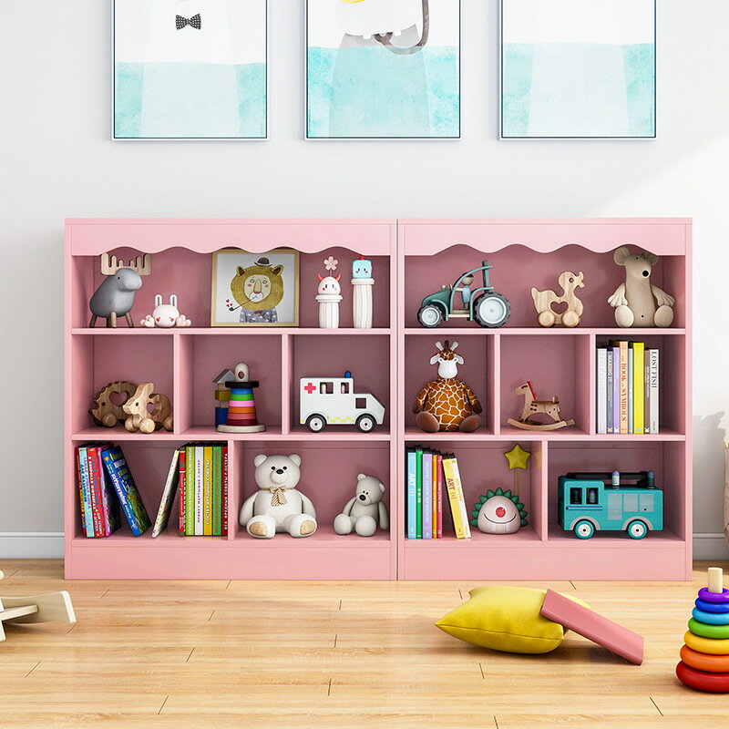 【品質保證】置物櫃 置物架 書架落地置物架簡易客廳繪本架子實木色學生玩具收納架小書