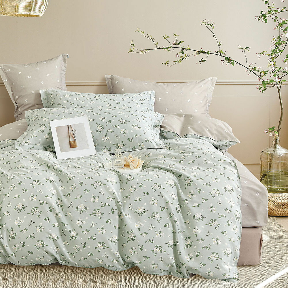 床包枕套組-單人/雙人/加大 / 精梳純棉 / 山茶碧葉 台灣製 1