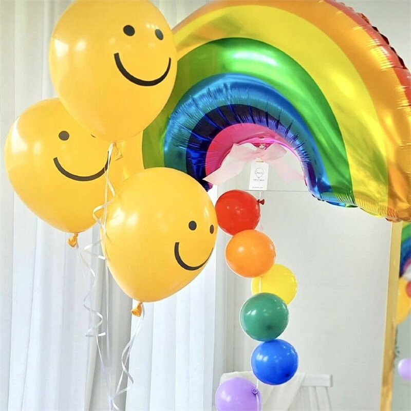 ins生日快樂彩虹云朵鋁膜氣球拍照道具裝扮裝飾兒童派對拍照