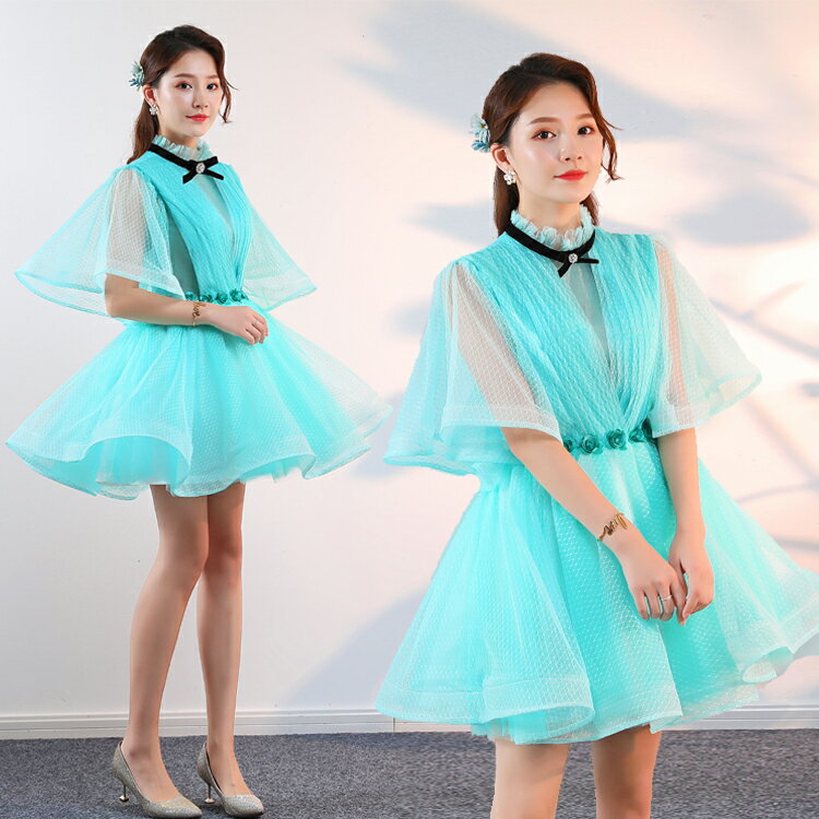 彩紗新款晚禮服裙短款主持演出學生洋裝小禮服女短款宴會春季