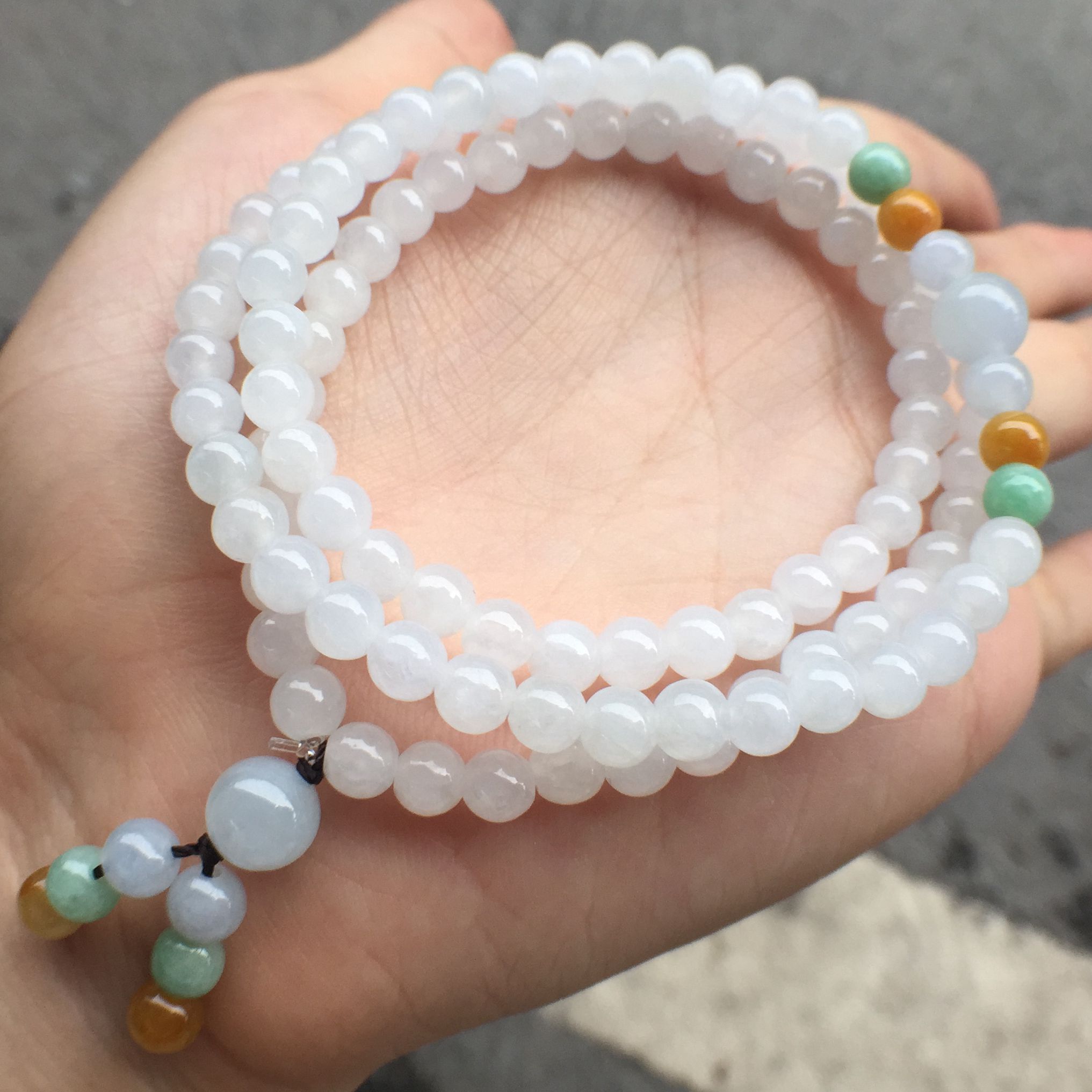 正品天然A貨冰糯種5mm翡翠圓珠子手串女士圓珠手鏈項鏈毛衣鏈玉石