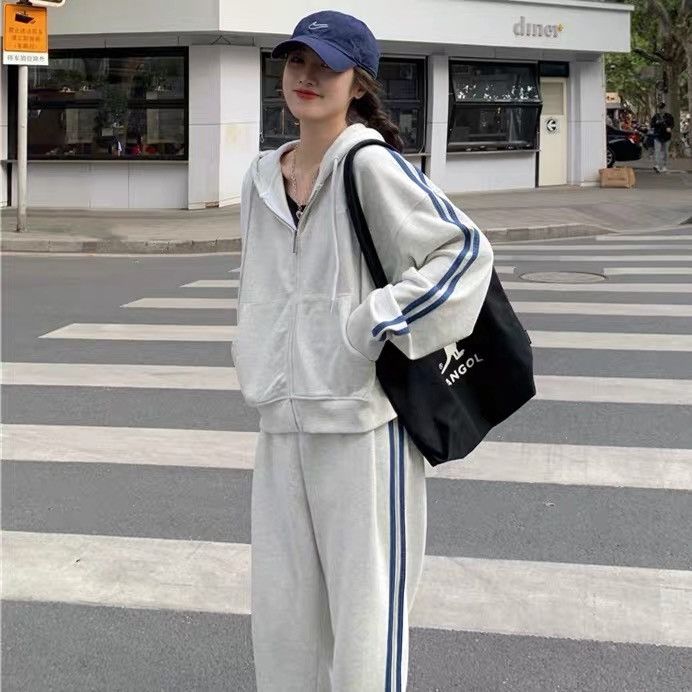 【4361人好評】休閑運動套裝女外套春秋新款時尚洋氣寬松顯瘦衛衣跑步兩件套潮—貼心服飾