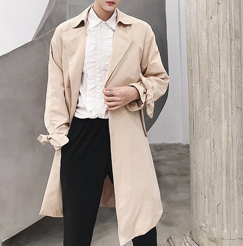 FINDSENSE G6 韓國時尚 中長款百搭帥氣風衣卡其色黑色大衣外套