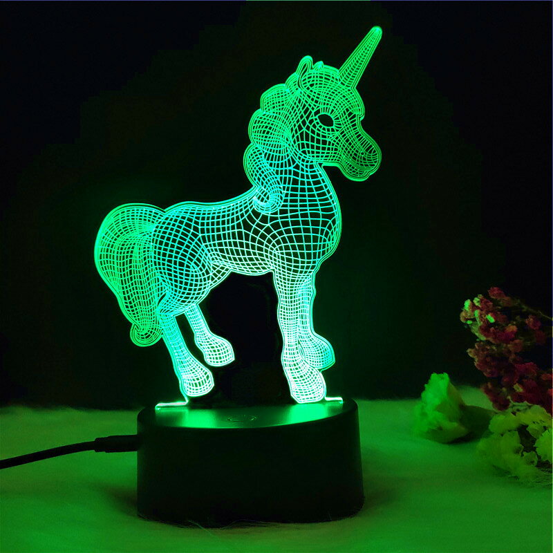 創意禮品3D燈獨角獸USB觸摸遙控3D臺燈LED亞克力七彩獨角馬小夜燈