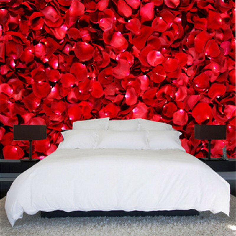 浪漫溫馨紅色玫瑰花壁紙情侶主題酒店墻紙賓館臥室婚房床頭背景墻