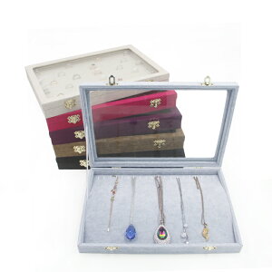 絨布珠寶飾品首飾盒帶玻璃蓋子 戒指項鏈吊墜展示收納 珠寶箱