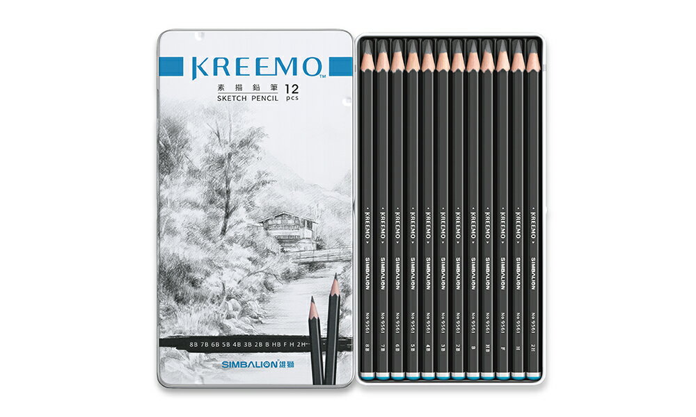 雄獅 KMPC-9561 KREEMO 素描鉛筆 (12色組) (鐵盒裝)
