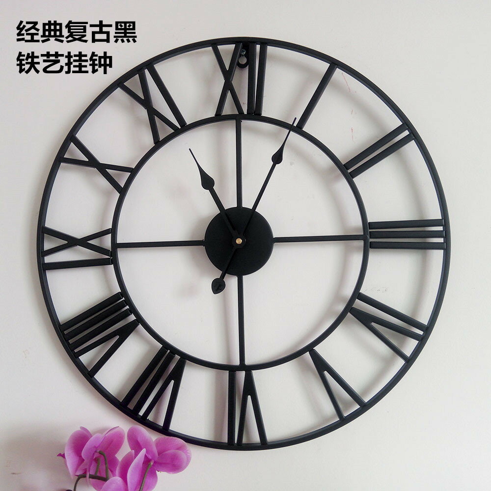 廠家復古羅馬鐘表歐式鐵藝掛鐘圓形創意時鐘賣