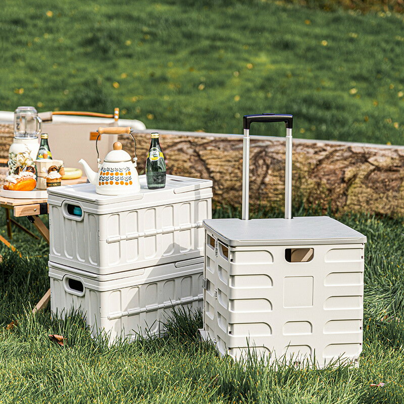 收納櫃 收納架 收納櫃 戶外折疊拉桿箱手提式野營儲物箱日式大號帶滑輪可折疊野餐收納盒