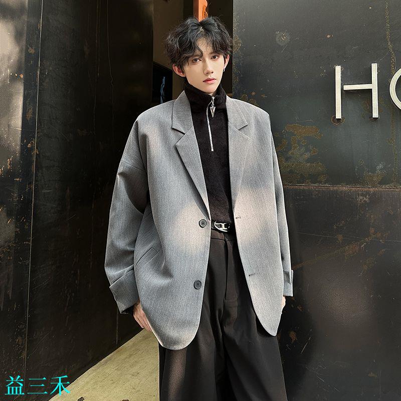 墊肩西裝外套男痞帥高階感韓版潮流休閑西服港風ins寬松帥氣秋冬-益三禾