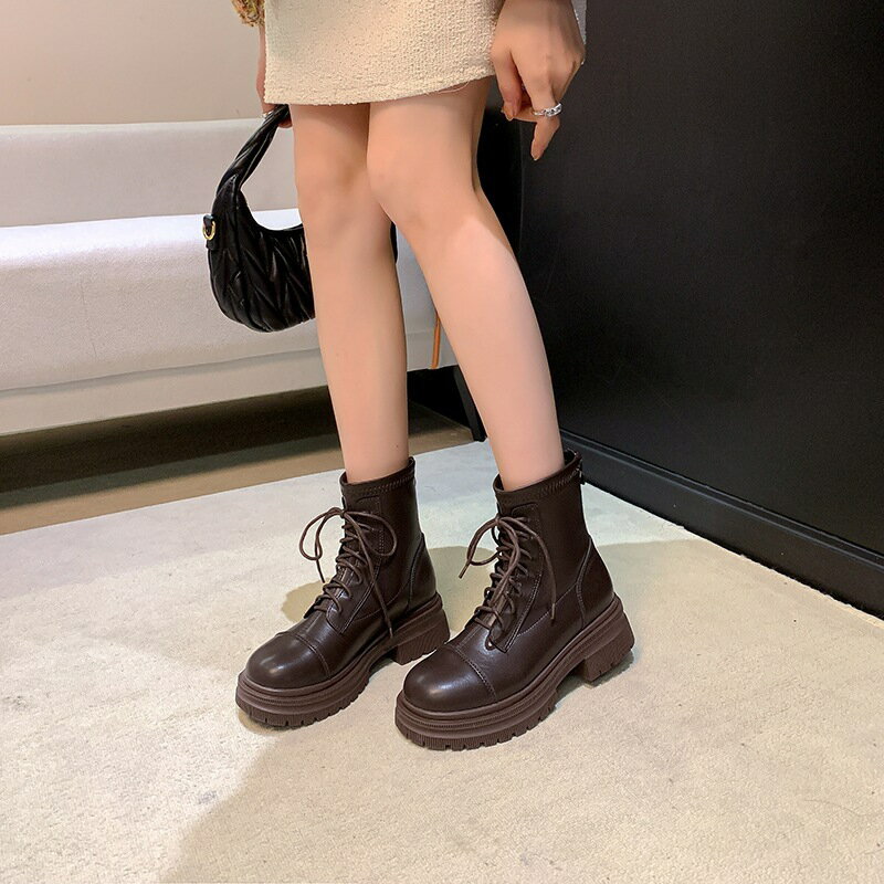 短靴女百搭真皮2024秋冬新款馬丁靴女皮靴棕色切爾西瘦瘦靴騎士靴