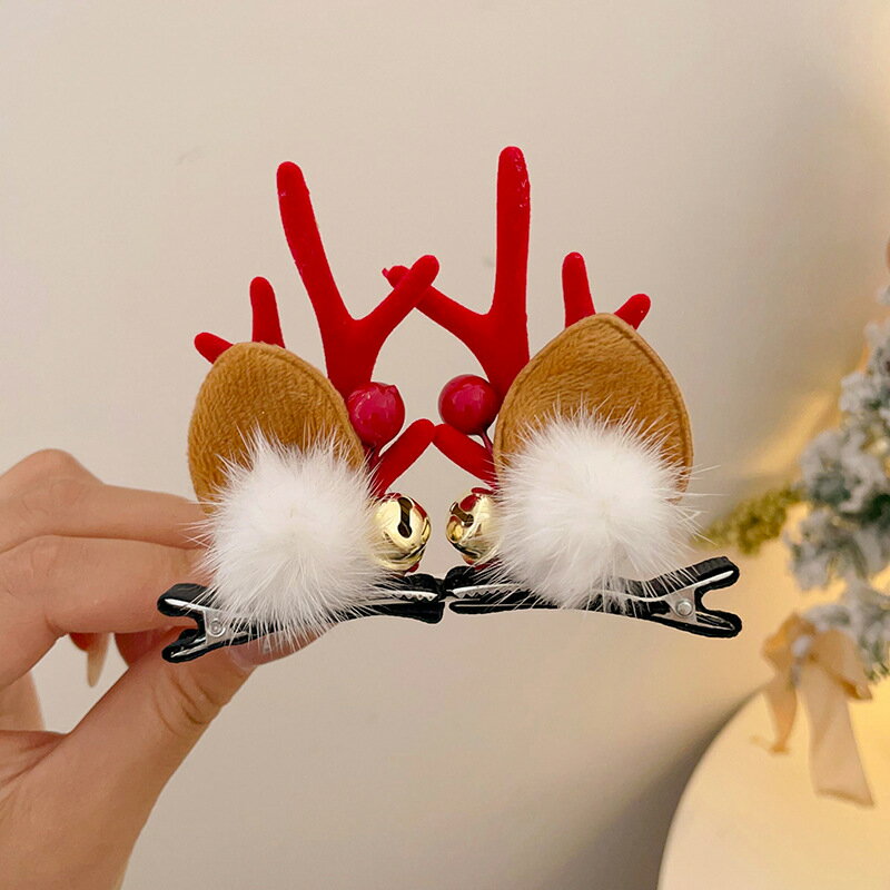 【台灣現貨】時尚配件 髮飾 髮夾 鯊魚夾 大嘴夾 邊夾  歐美聖誕節對夾裝飾品節日兒童前額頭飾碎髮劉海髮卡聖誕髮夾女 4