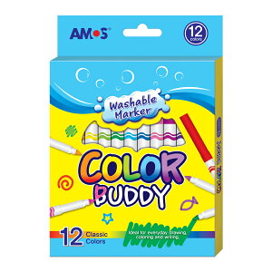 AMOS 阿摩斯 韓國原裝 12色 細款 可水洗彩色筆 /組 CM12P-L