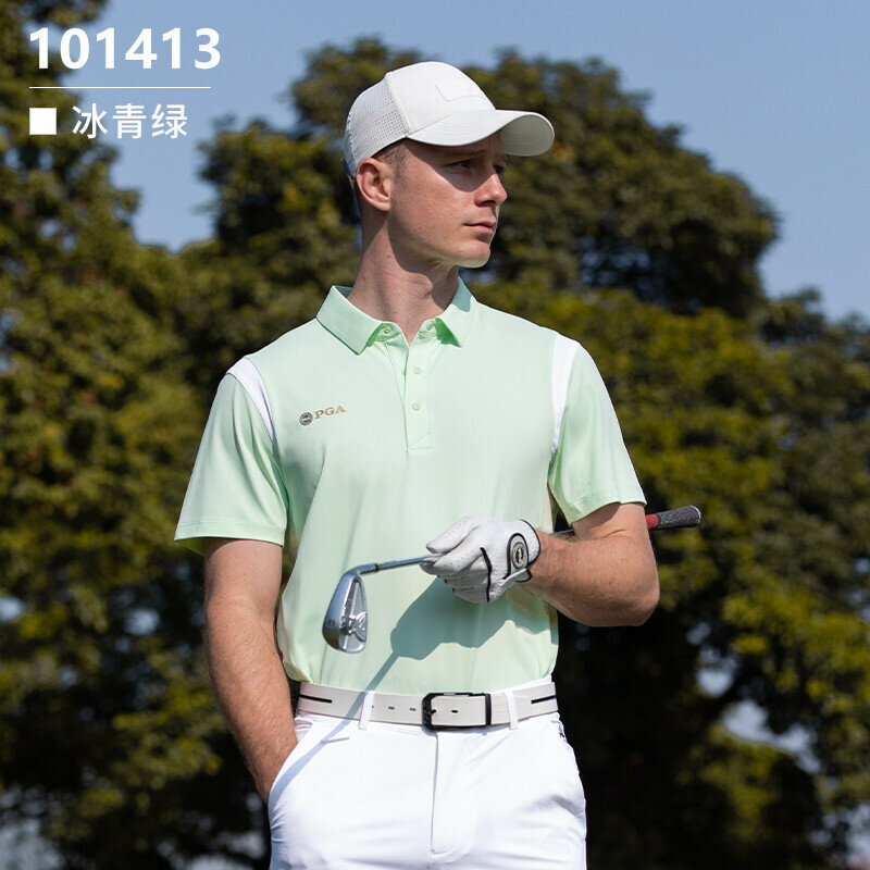 美國PGA 2025春夏高爾夫球服短袖男裝polo衫速幹彈力面料透氣網布