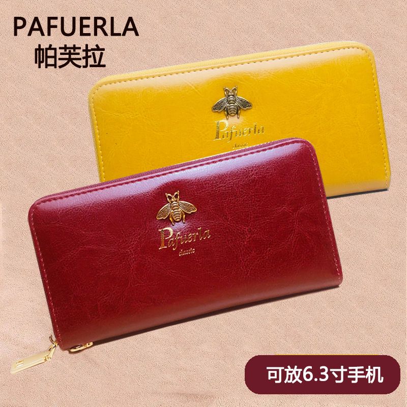 真皮女士長夾錢包 新款牛皮時尚手拿包真皮長款錢包女士復古油蠟皮女手包手機包簡約
