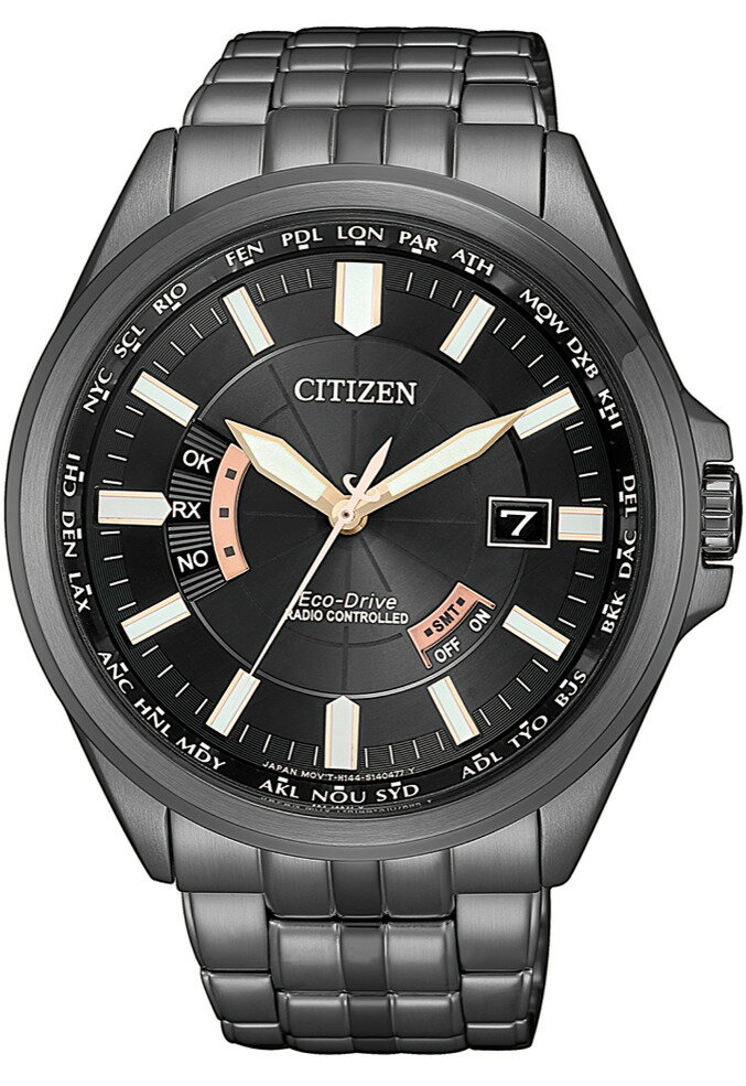 CITIZEN星辰錶 商務黑時尚光動能電波對時腕錶 CB0185-84E/43mm