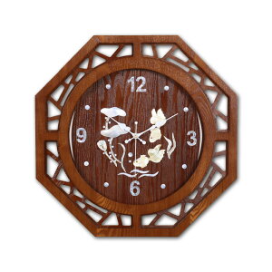 TQJ新中式木頭客廳掛鐘彩貝殼石英鐘表中國風時鐘臥室靜音掛表