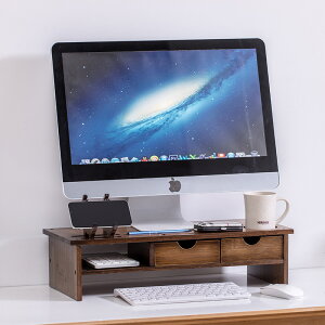 楠竹木電腦顯示器增高架辦公桌置物架顯示屏托架帶抽屜儲物收納架