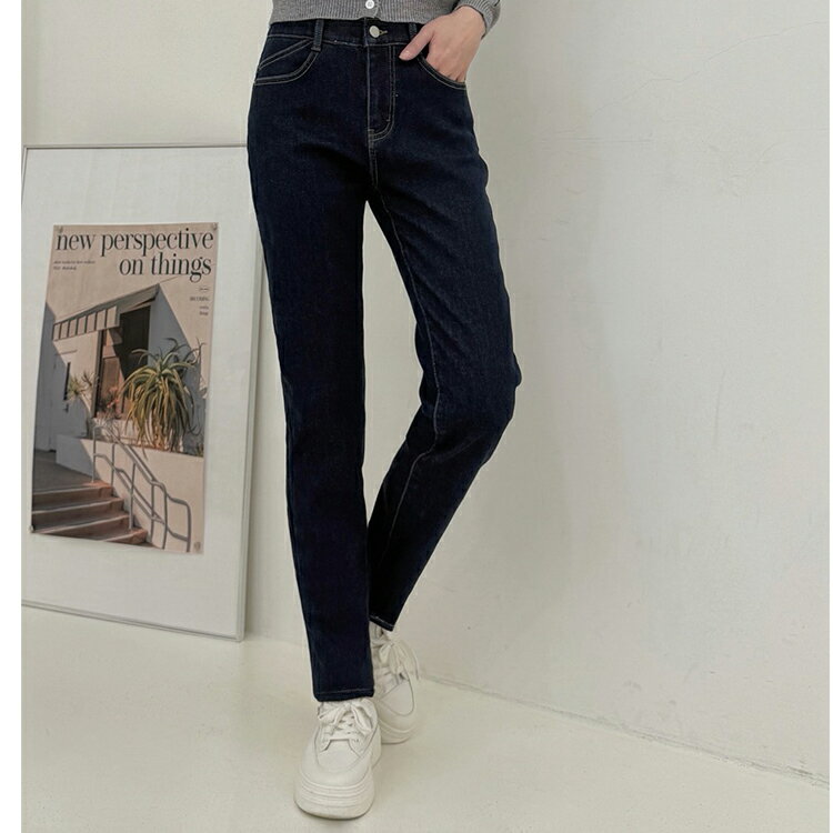 海貍毛刷毛彈力牛仔褲(S-3L)【B370548】