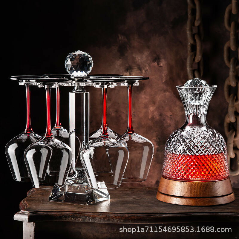 【喜挖】勃艮第紅酒杯套裝家用輕奢高檔擺件水晶玻璃高腳杯旋轉醒酒器酒具