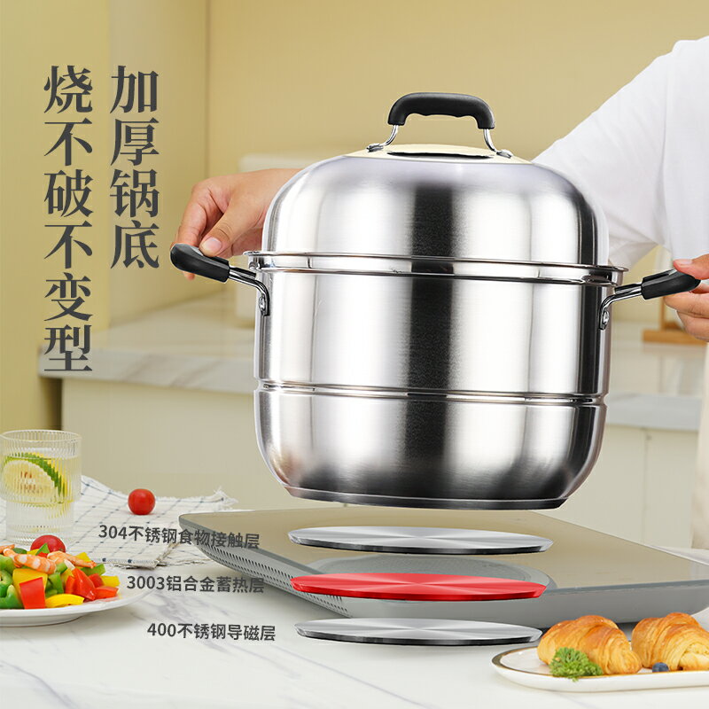 蒸鍋/炸鍋 蒸鍋家用304不鏽鋼三層加厚小型籠屜電磁爐煤氣大號蒸魚包子饅頭『XY29128』