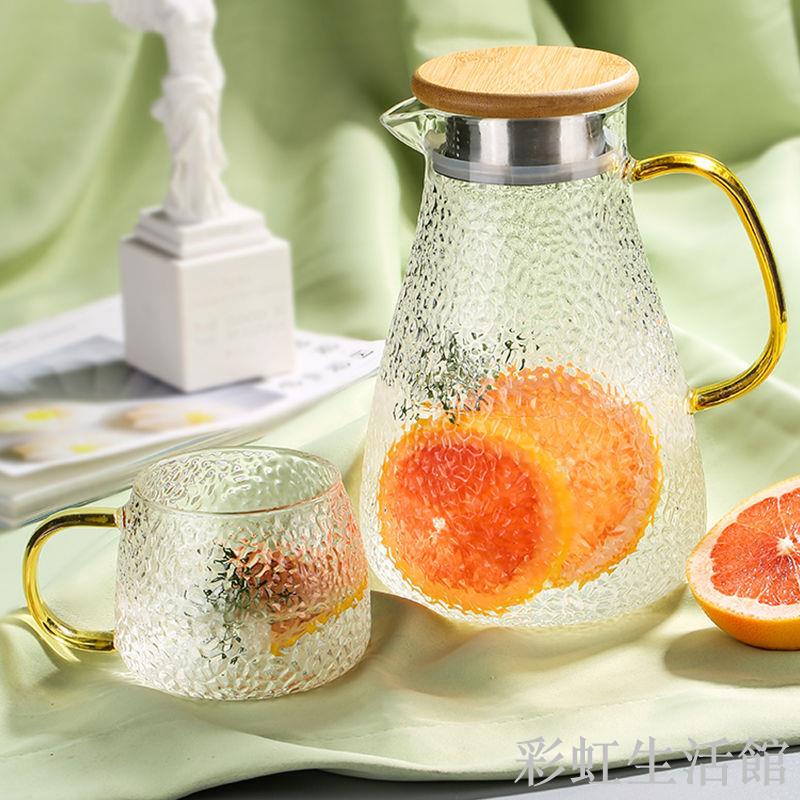冷水壺耐高溫錘紋涼水杯套裝透明家用玻璃涼白開水杯大容量涼水壺