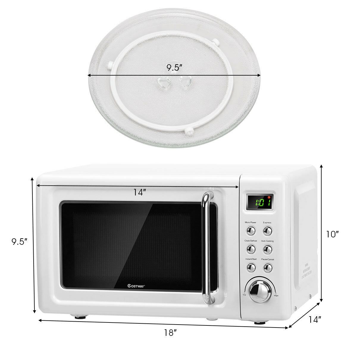 Costway Costway 0 7cu Ft Retro Countertop Microwave Oven 700w Led