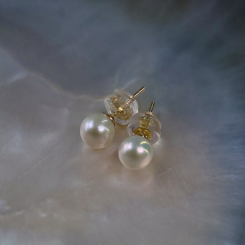 Akoya天然海水珍珠日本白色耳釘925銀鍍18k金6mm耳飾小燈泡基礎款